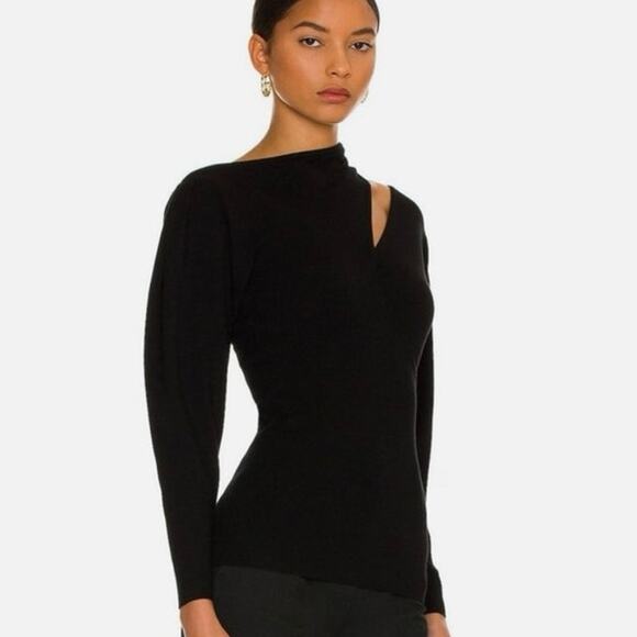 A.L.C. Addison Top Women L Black Luxe Ribbed Knit Asymmetric Cut Out Stretch NEW - Picture 1 of 11